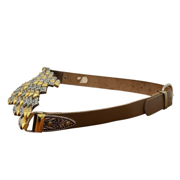 Voltige Paris Belt Cosplay Statement VTG Women\'s SZ 32 Brown Gold Silver Leather main image 6